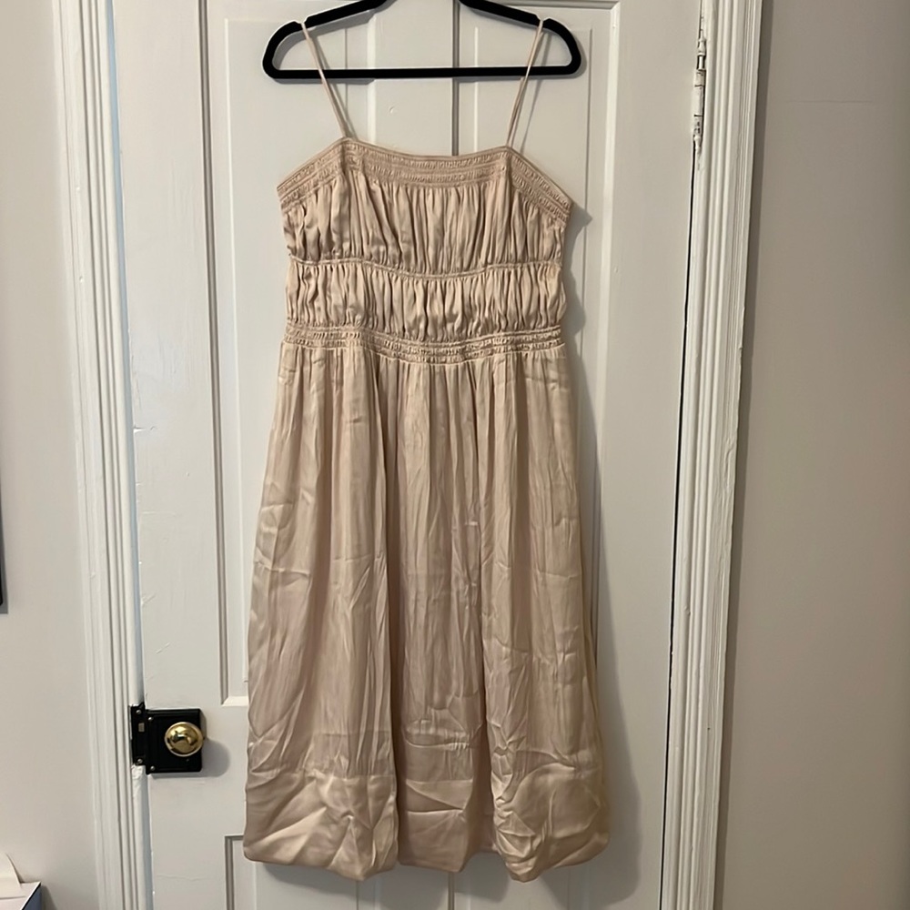 H&M Champagne Ruched Spaghetti Strap Silky Dress